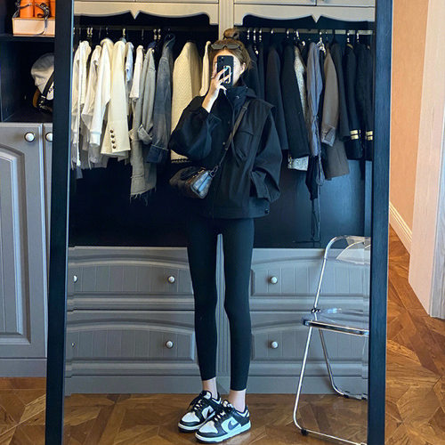 春秋2025年新款黑色立领连帽冲锋衣工装外套女设计感小众美式街头