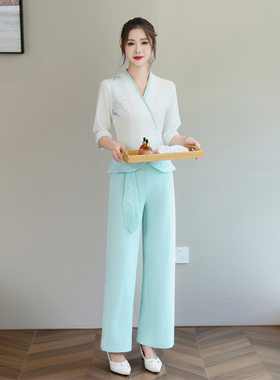 A9068夏装新款美容养生馆套装女足浴酒店中式采耳按摩技师工作服
