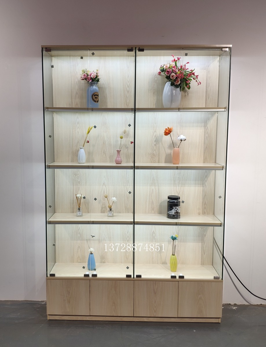 三面玻璃通透动漫手办潮玩展示柜收藏陈列架带门灯锁多层木制深圳