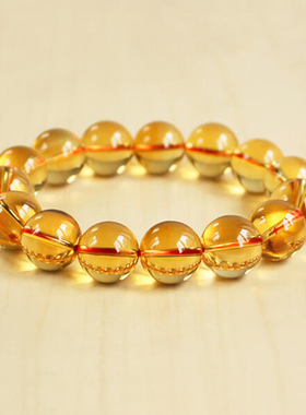 9A级黄水晶手串女男款巴西黄水晶金红料手链暴力黄净体招财转运珠