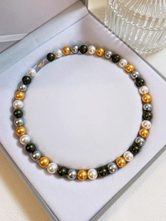 轻奢混彩马卡龙珍珠项链925银美拉德混彩珍珠项链女珍珠锁骨链