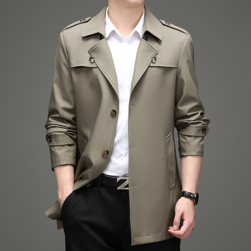 2022春秋男式休闲夹克外套青年时尚西装领薄款宽松男装纯色风衣
