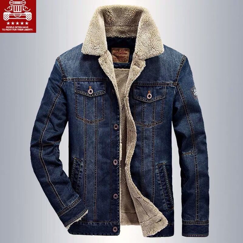 跨境牛仔夹克男新款棉衣休闲宽松大码加绒加厚夹克男660097xl批发