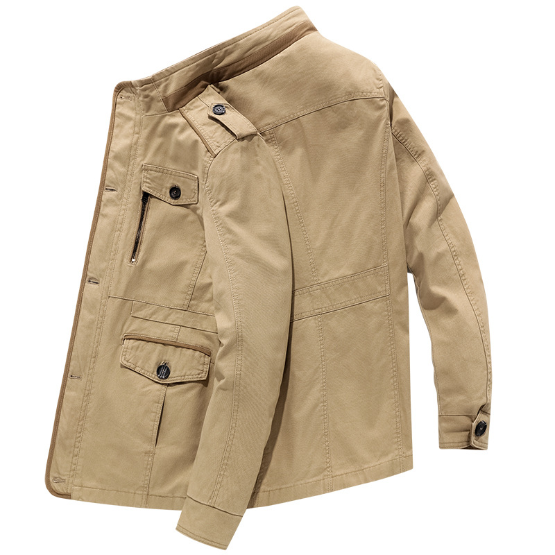 棉夹克男春秋休闲宽松大码中长款军绿色工装外套多袋控价148