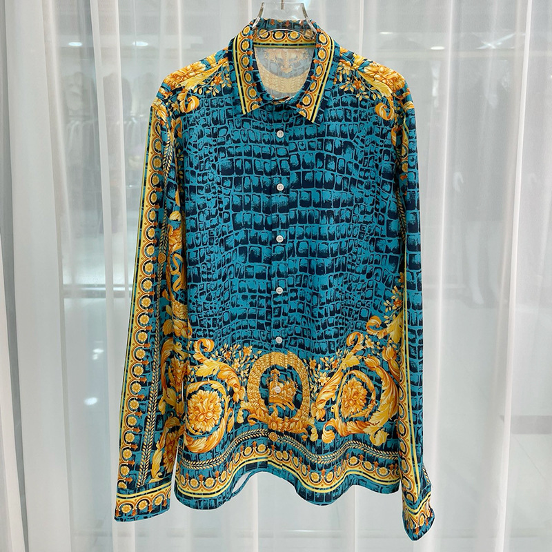 2024春季新款欧美跨境外贸时尚青年流行数码印花男士长袖衬衣衬衫