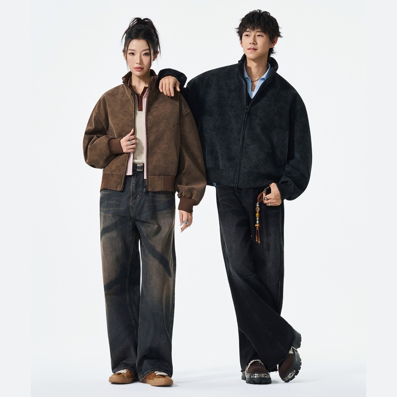 美式翻领春秋夹克外套男款宽松潮牌感痞帅高级休闲飞行员中长款