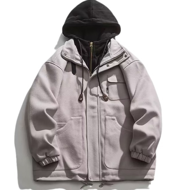 假两件连帽帽衫男士2023新款韩版宽松秋冬季加厚休闲外套工装夹克