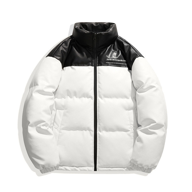 美式PU皮羽绒棉服男女冬季立领免洗面包服潮流高街棉袄情侣款外套