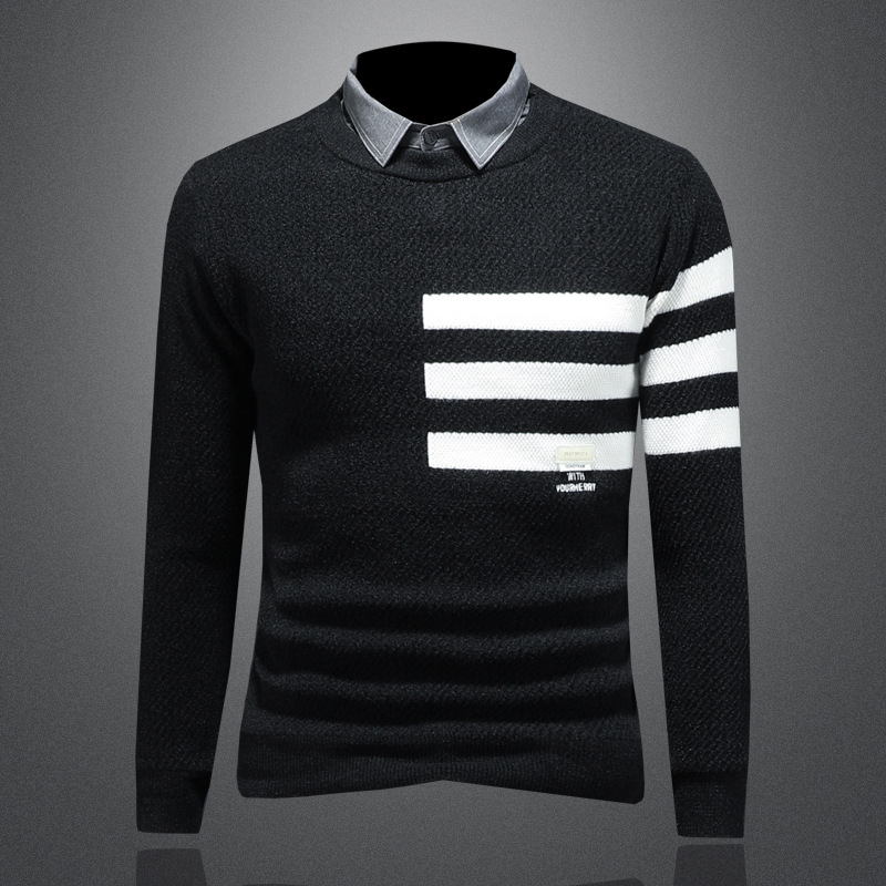 2025秋冬新款衬衫领加厚保暖羊毛衫撞色长袖男打底衫  8203-P105