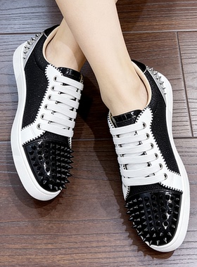 时尚潮鞋铆钉浅口鞋系带男女鞋低帮鞋平底钉钉鞋百搭板鞋狼钉鞋