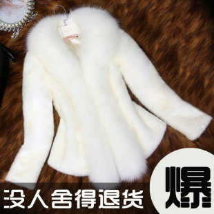 2022新款 仿皮草水貂毛毛外套女狐狸毛领加厚保暖大衣黑色甜美短款