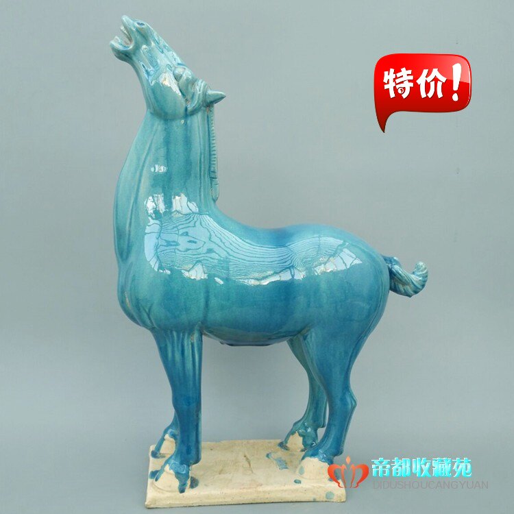 仿古唐三彩马 招财摆件 绿松石陶瓷马 生肖大马 宾馆酒店装饰品