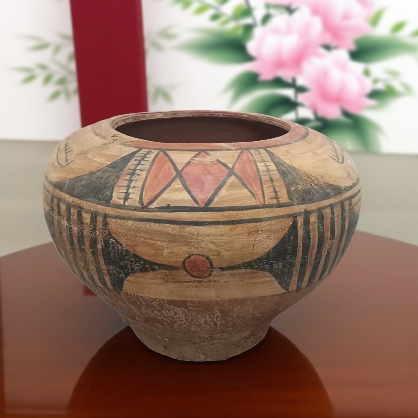 仿古彩陶罐仰韶文化彩绘陶器陶钵摆件古风老物件家居装饰收藏品