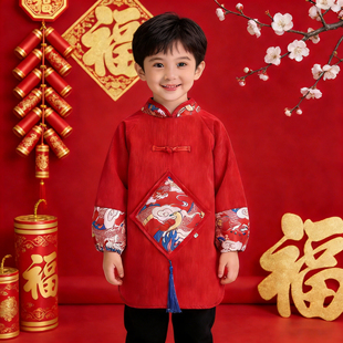 2026新款儿童罩衣外穿洋气女孩过年男大童喜庆140码红色防脏围裙