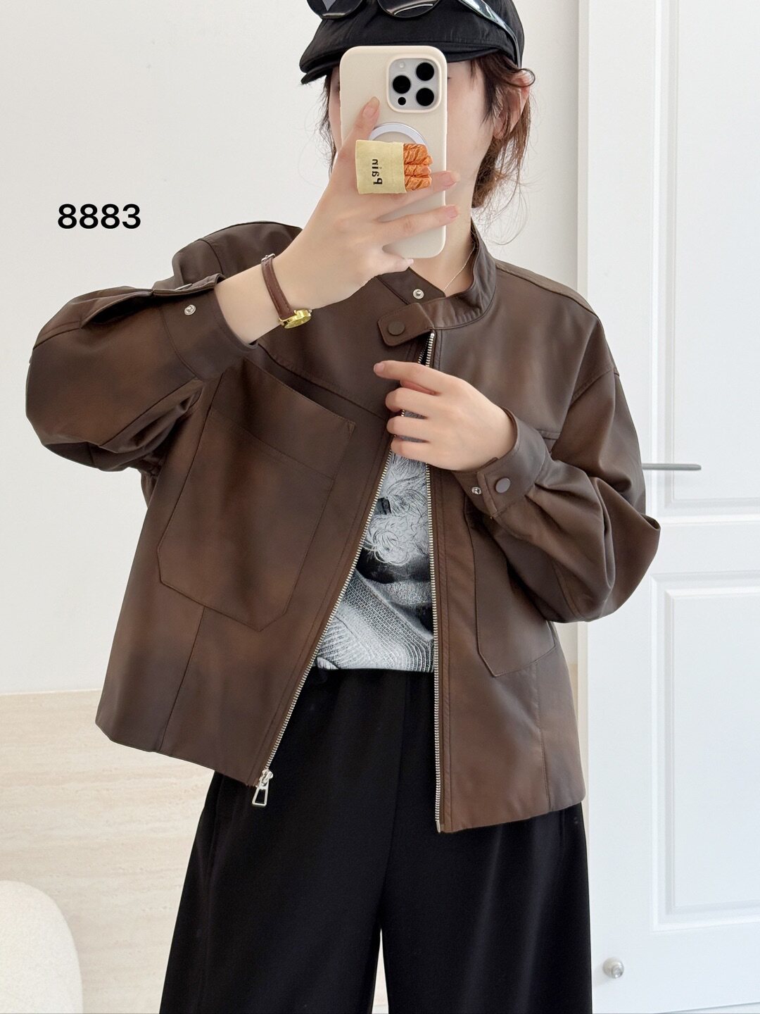 慵懒风立领PU皮衣夹克女2026春季新款小个子宽松休闲短款外套