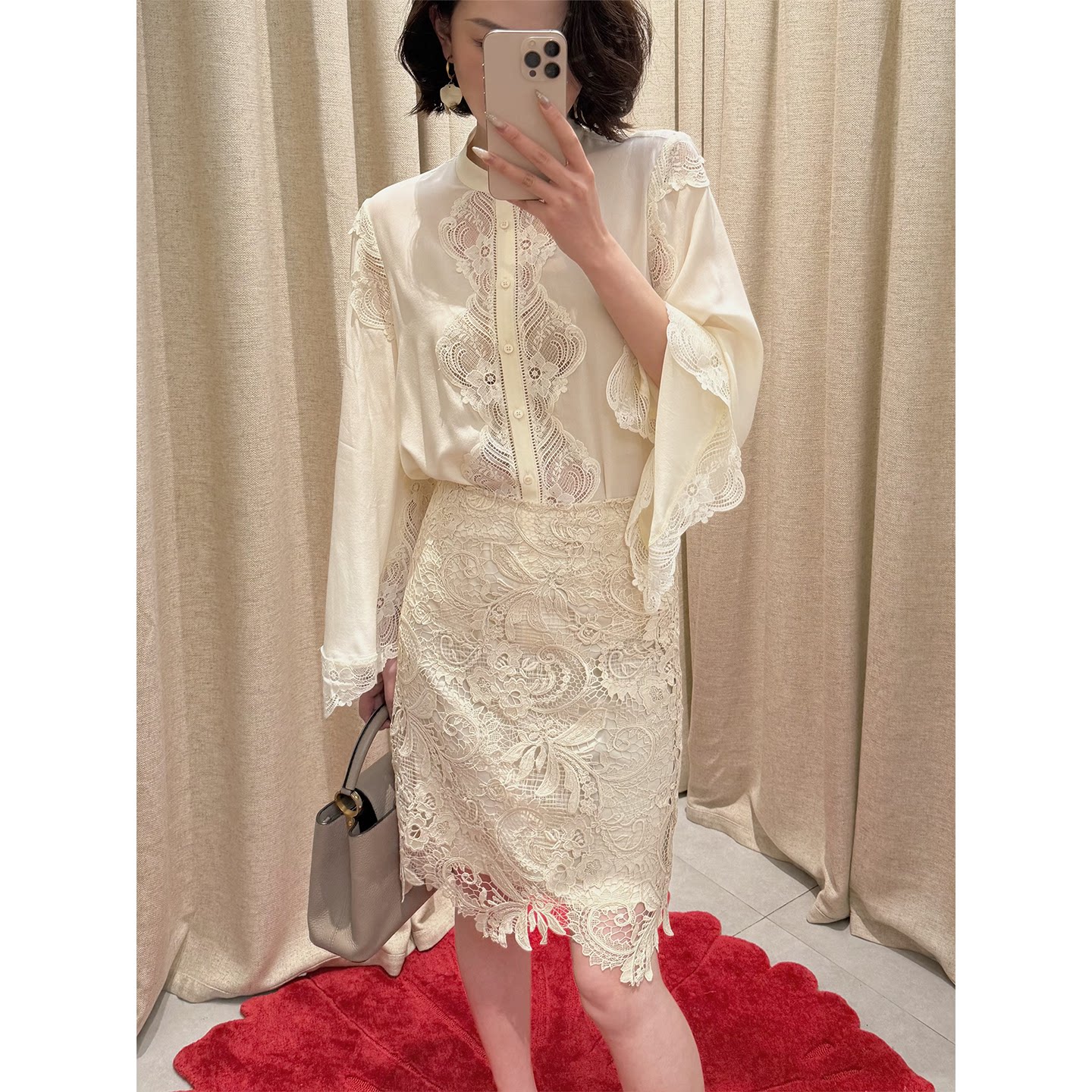 Tyike 光影下的翁弗勒尔 优雅气质收腰显瘦轻熟刺绣蕾丝半身裙女