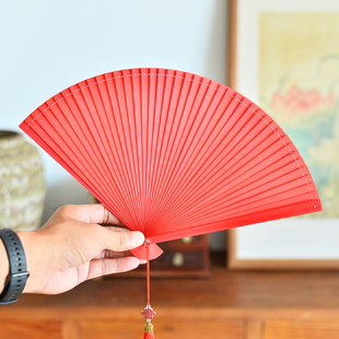 红色全竹折扇舞蹈跳舞专用扇子古风儿童开合顺滑女式 随身竹制汉服