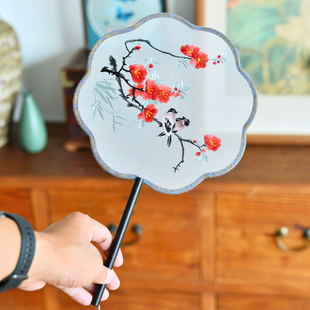 古典双面绣花团扇红色刺绣扇子宫扇复古风中国风汉服旗袍舞蹈走秀