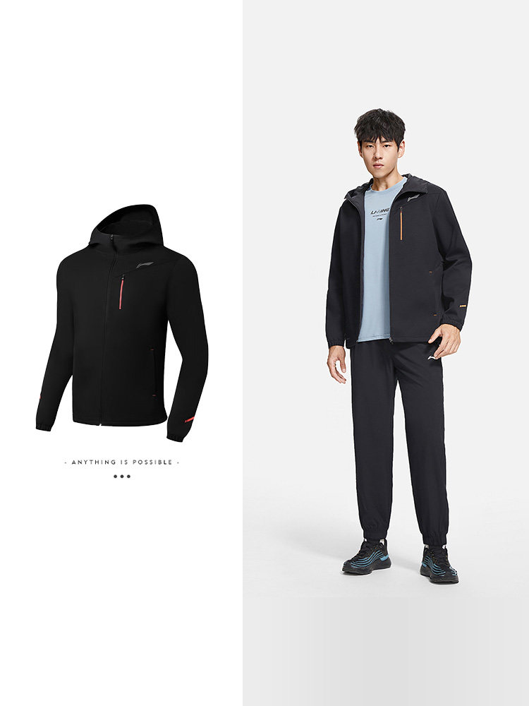 LI NING 면 윈드 브레이커 남성 러닝 시리즈 카디건 긴팔 방풍 및 통기성 후드 스포츠웨어 봄 2024 새로운 스타일