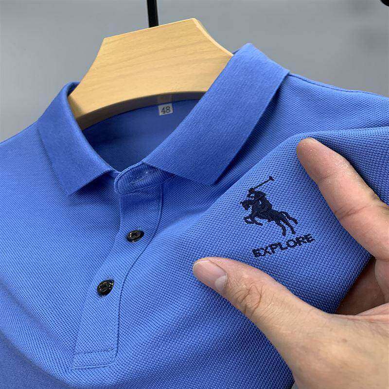 ~法国型男穿搭！短袖男T恤夏季潮流翻领带领冰丝光棉POLO