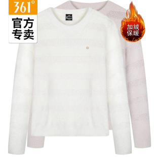 361度女款条纹毛衣新品2025冬圆领针织上衣女子打底毛衫56Z544823