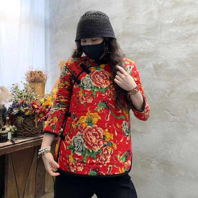 抖音同款东北花棉袄东北大花布丝绵棉袄女加厚冬季棉服复古手工棉