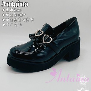 松糕厚底鞋花边爱心珍珠扣大码鞋浅口单鞋大码女鞋可定制2429