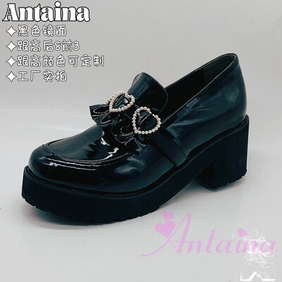 松糕厚底鞋花边爱心珍珠扣大码鞋浅口单鞋大码女鞋可定制2429