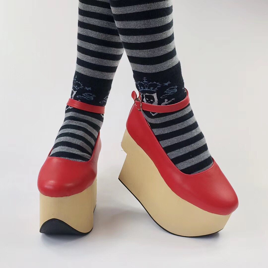 an*tai*na* 大码鞋定制胖脚定制nana风格lolita木纹松糕鞋lf180