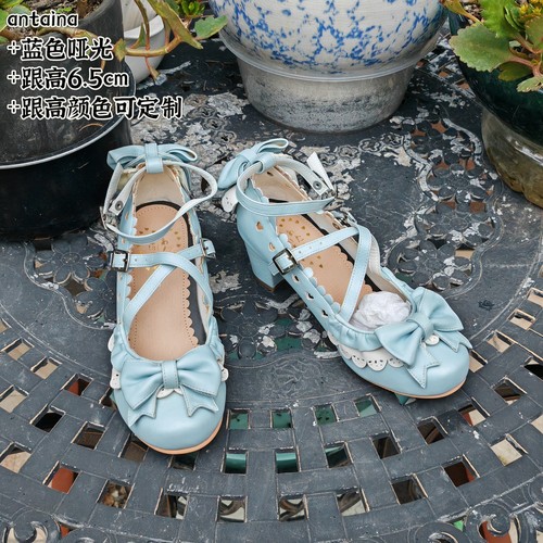 店主实拍高跟鞋蝴蝶结花边交叉带茶会鞋圆头鞋秀气可爱