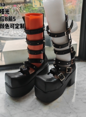 antaina手工定制松糕厚底鞋朋克风铆钉靴子方头朋克增高靴9804