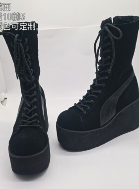 手工鞋大码鞋定制全真皮鞋原宿英伦朋克松糕厚底超高中筒靴7610