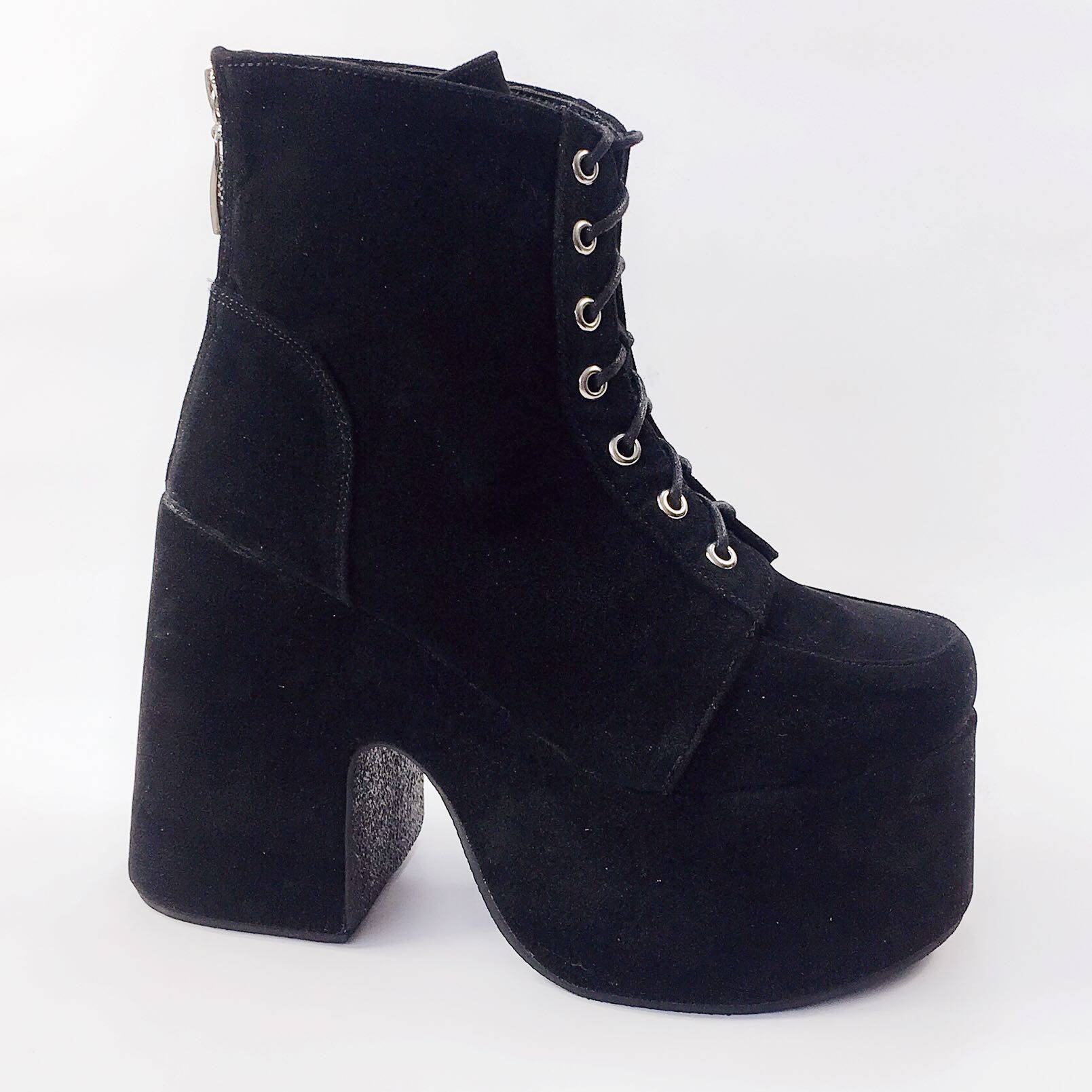 GOLD VELVET PLATFORM SHOES WOMENS SHOES SHORT BOOTS CHUNKY HEEL PUNK SHOES LOLITA SHOES SUPER HIGH HEEL MUFFIN SHOES MOTORCYCLE SHOES 7830