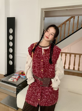 欧洲站YMQY2025秋冬新款时尚气质显瘦百搭小香风中长款马甲