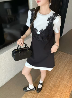 欧洲站w.1112025早春新款设计师款小众假两件蕾丝吊带连衣裙13782