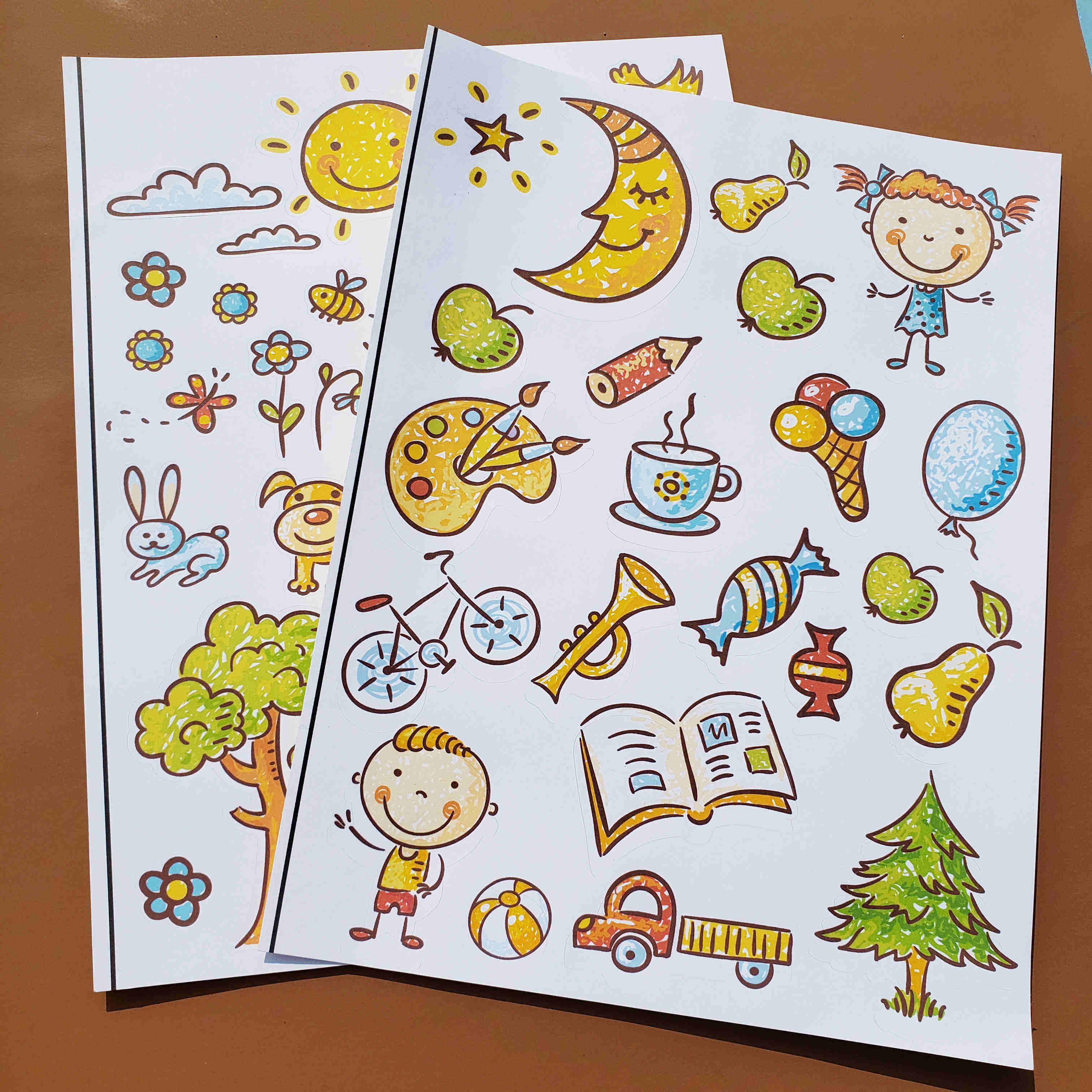 卡通贴纸 手抄报 装饰贴纸 绘本 纸贴画 儿童 文具 日月 树