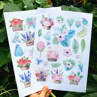 手抄报贴纸 花朵贴纸 蝴蝶 成长册平面贴纸 flower stickers