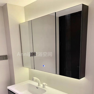 防雾led带灯触控按键促 厂浴室智能镜柜卫生间储物柜挂墙式