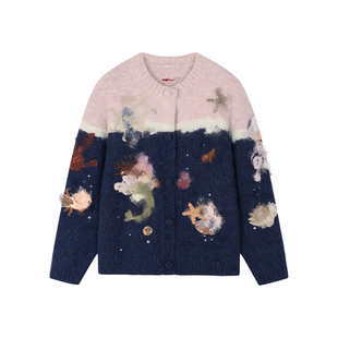 外套 海底场景手作毛针织开衫 亲妈 2025冬新设计师款