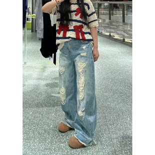 珍珠链条破洞牛仔裤 亲妈 2026春夏新设计师款