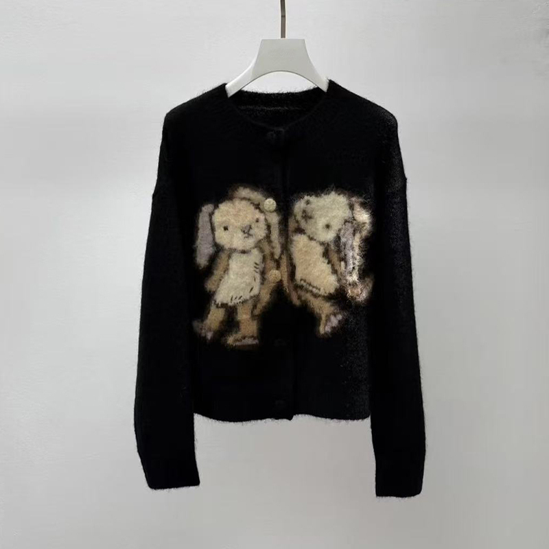 亲妈~2025冬新设计师款兔子精灵毛针织开衫上衣