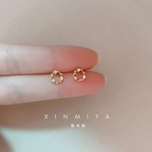 馨米娅纯银日韩女锆石花环耳钉