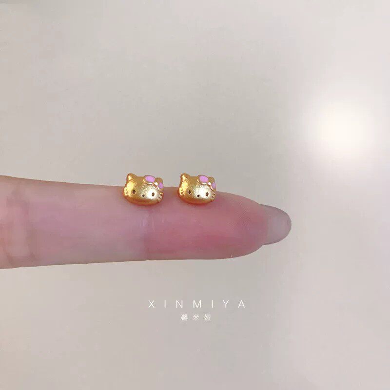 可爱卡通猫咪耳钉女设计感迷你精致小清新蝴蝶结动物猫耳饰送女友