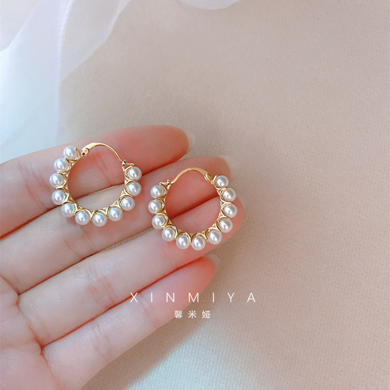 馨米娅18K包金色小珍珠轻奢耳圈
