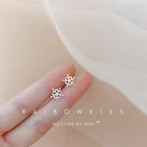 森系雪花甜美风学生耳环防过敏