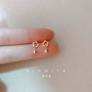 五角星流星雨耳钉女925纯银气质耳环2026年新款 潮耳饰无耳洞耳夹