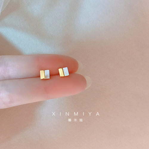 馨米娅纯银贝壳拼接方形耳钉