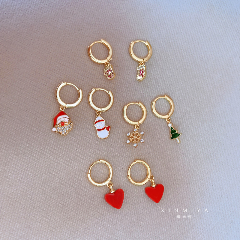 馨米娅秋冬圣诞老人系列耳环耳圈