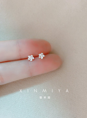 迷你樱花s925纯银耳钉气质