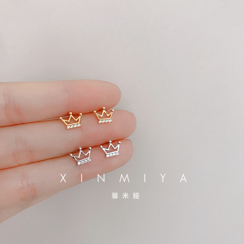 小公主皇冠甜美风18k金镶钻耳钉
